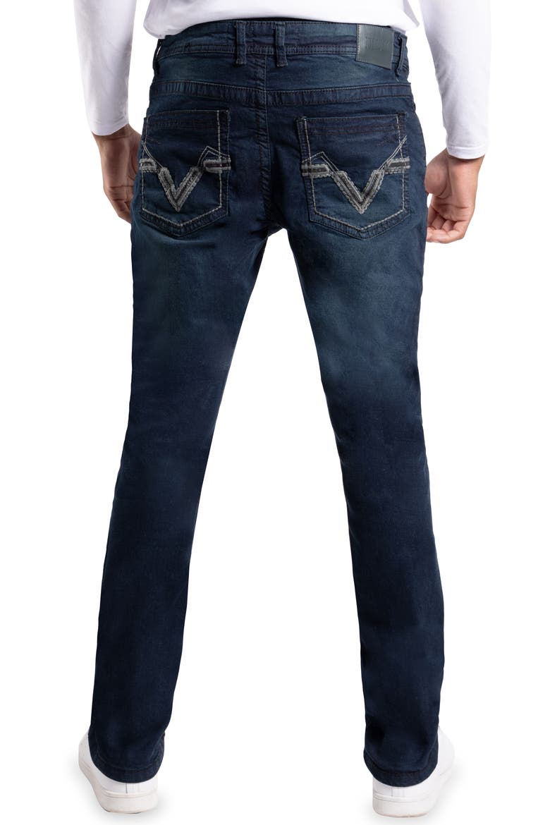 Saddle Stitch Modern Fit Denim Jeans, Alternate, color, BLUE BLACK