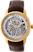 Heritor Automatic Ryder Skeleton Leather-Band Watch