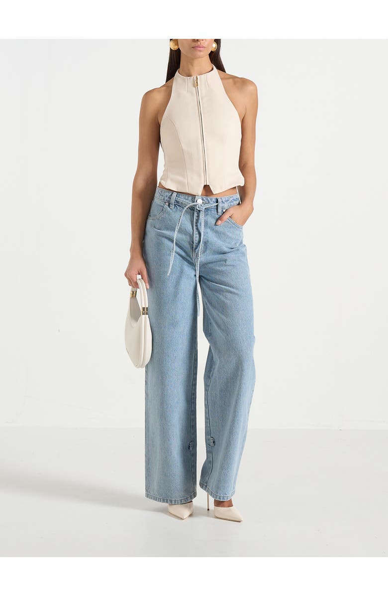 Manière De Voir Claudette Twill Halterneck Backless Top, Main, color, Cream