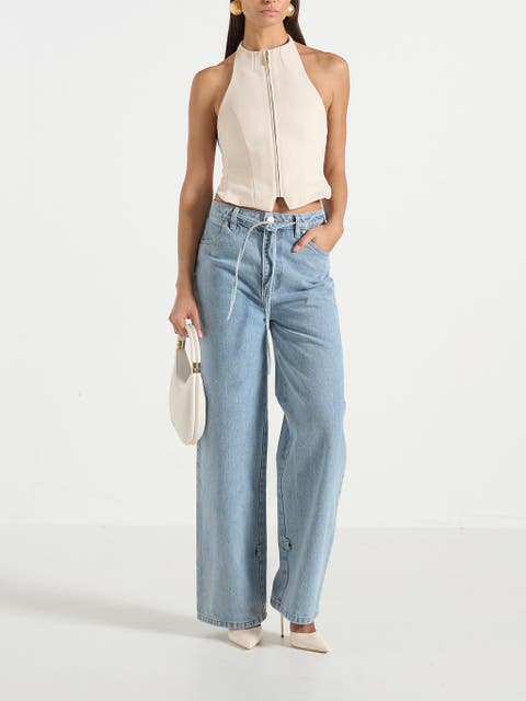 Claudette Twill Halterneck Backless Top