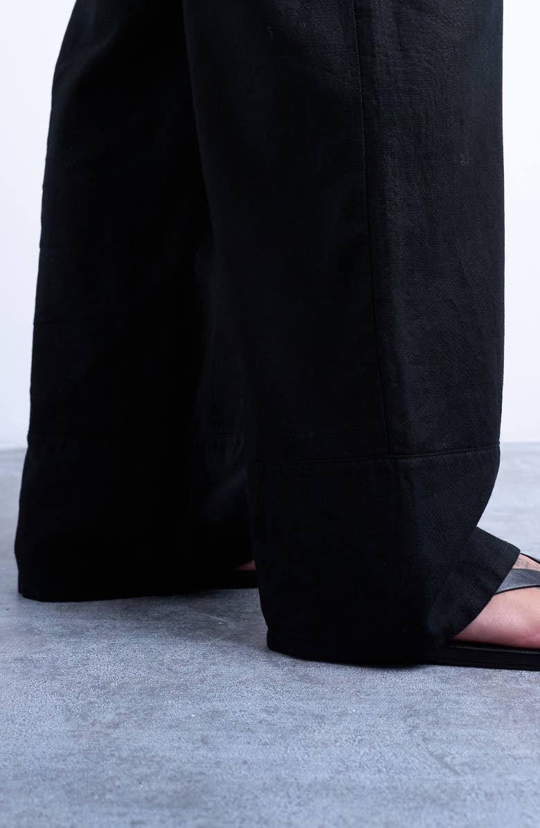 Topshop Linen Blend Straight Leg Pants, Alternate, color, Black