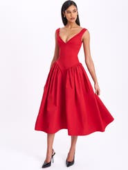 Miss Circle Nahla Drop Waist Midi Dress with Buttons