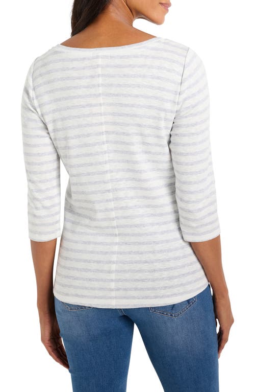 Nzt By Nic+zoe Three Quarter Sleeve Stripe Boat Neck Tee In Grey Multi