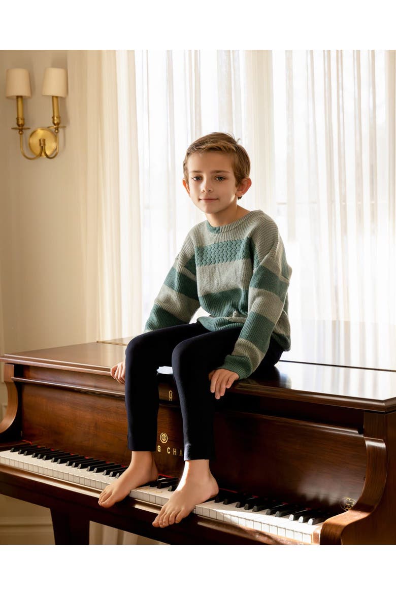 Kid's 2-Tone Striped Cotton Pullover Sweater, Alternate, color, Pale Aqua
