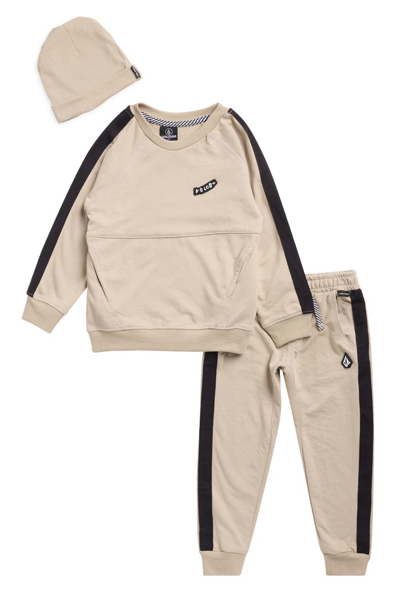 Kids' French Terry Jogger Set & Beanie, Main, color, KHAKI