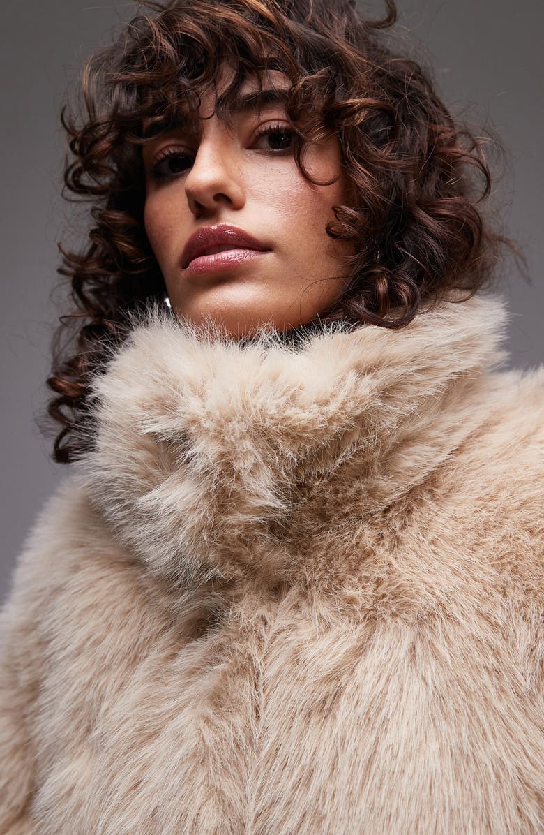 Topshop Faux Fur Coat, Alternate, color,