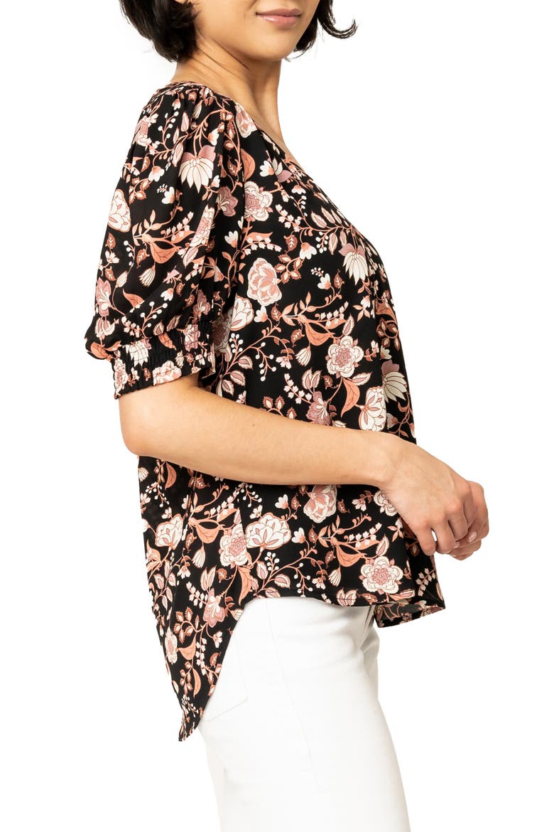 Floral Print Puff Sleeve Blouse, Alternate, color, BLK BLUSH FLRL