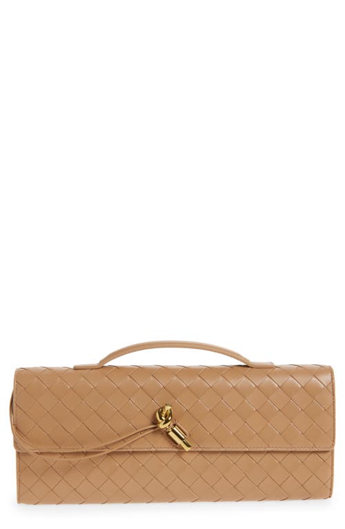 Bottega Veneta Womens Biscuit-m Brass Andiamo Intrecciato Leather Clutch Bag In Brown