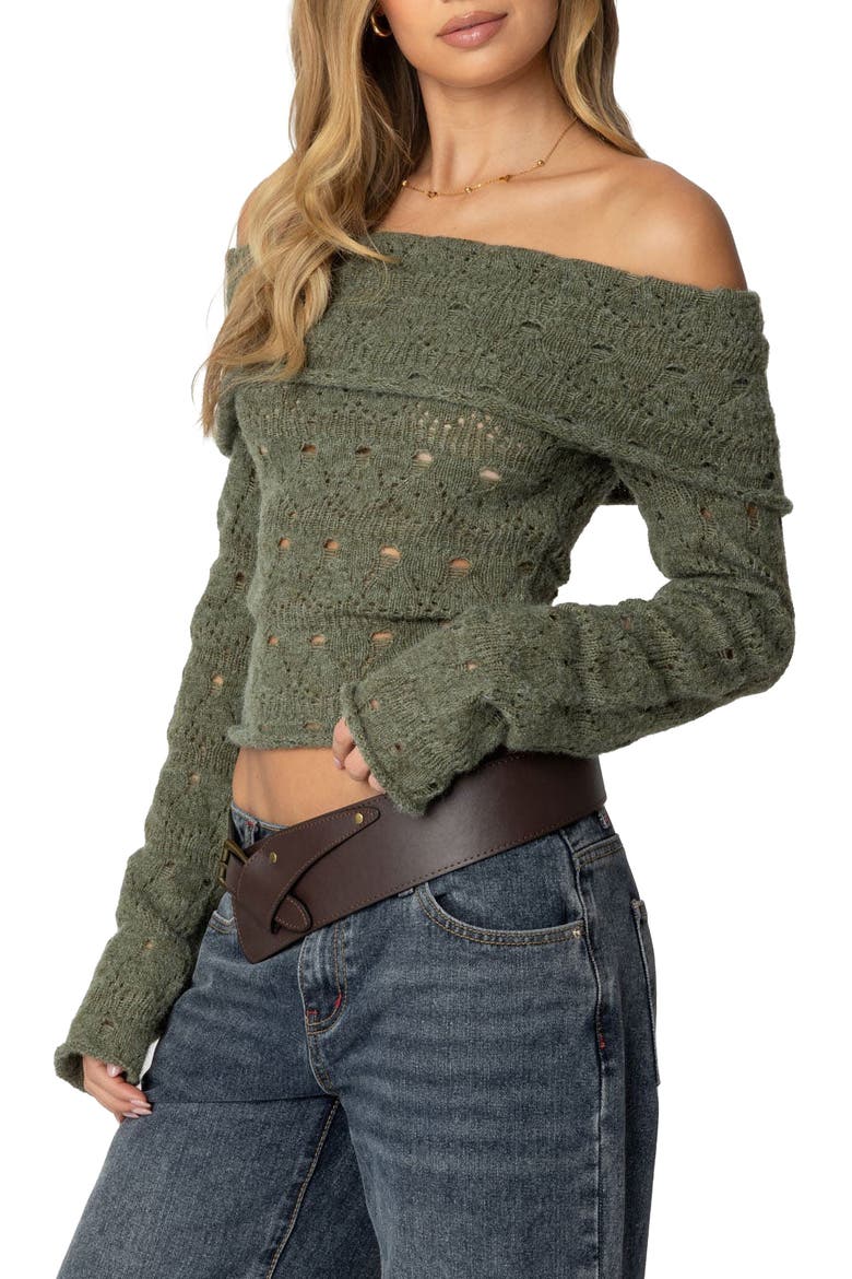 Kenna Off the Shoulder Long Sleeve Knit Top, Alternate, color, GREEN