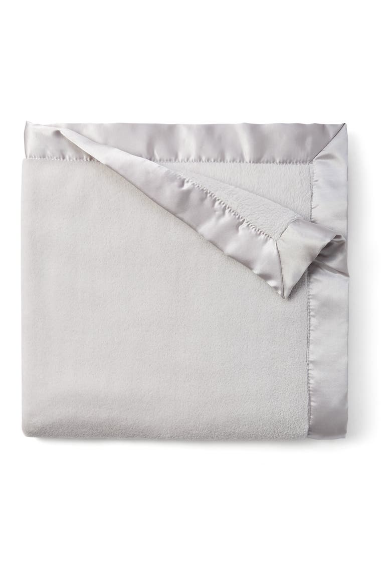 Satin Trim Fleece Blanket, Main, color, GRAY