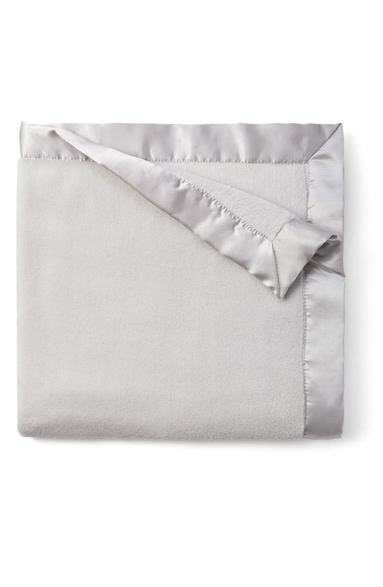 Elegant Baby Satin Trim Fleece Blanket, Main, color, Gray