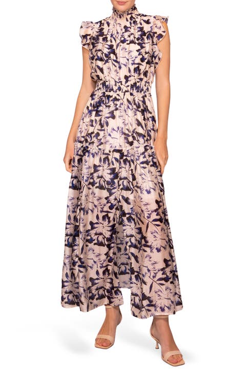 Floral Flutter Sleeve Maxi Dress