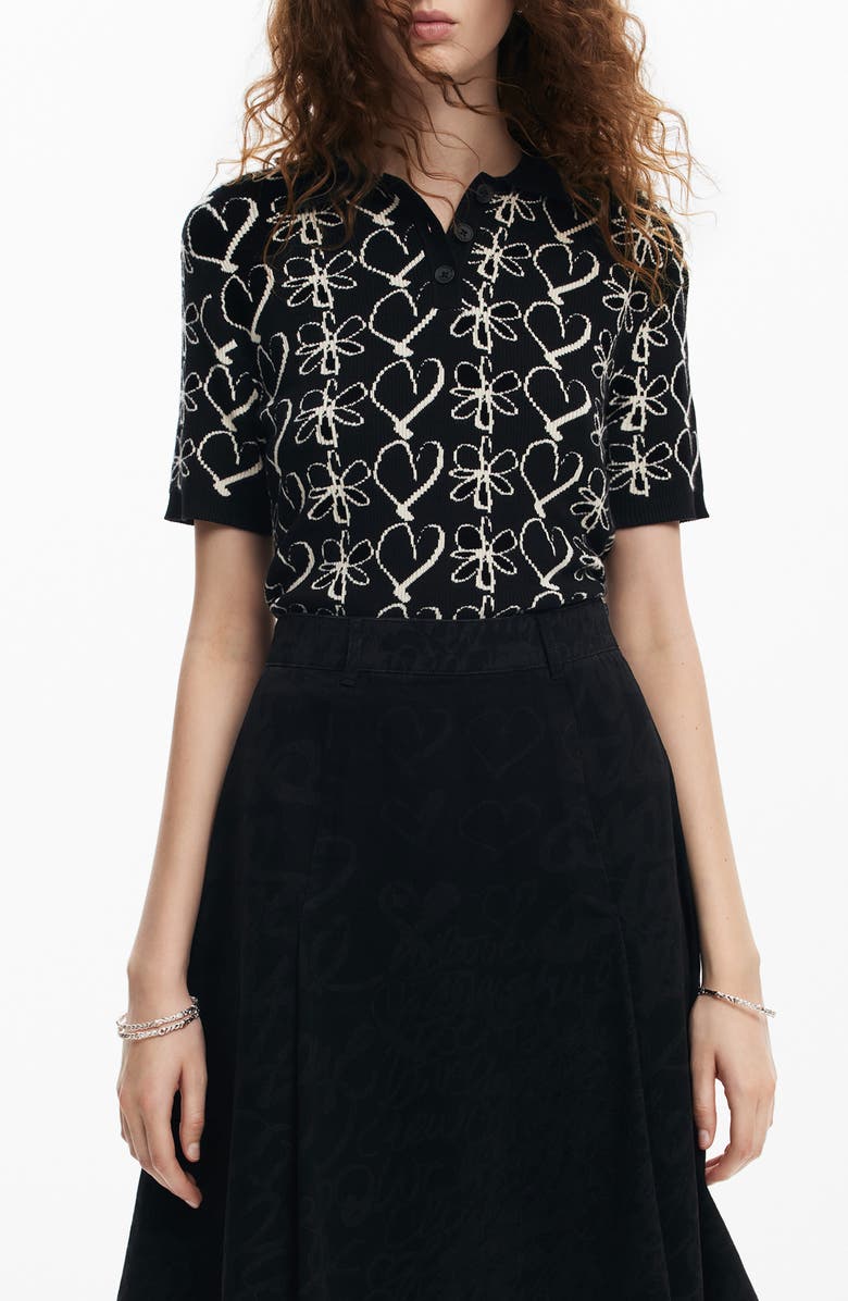 Desigual Coeurs Lacroix Polo Sweater, Main, color, 