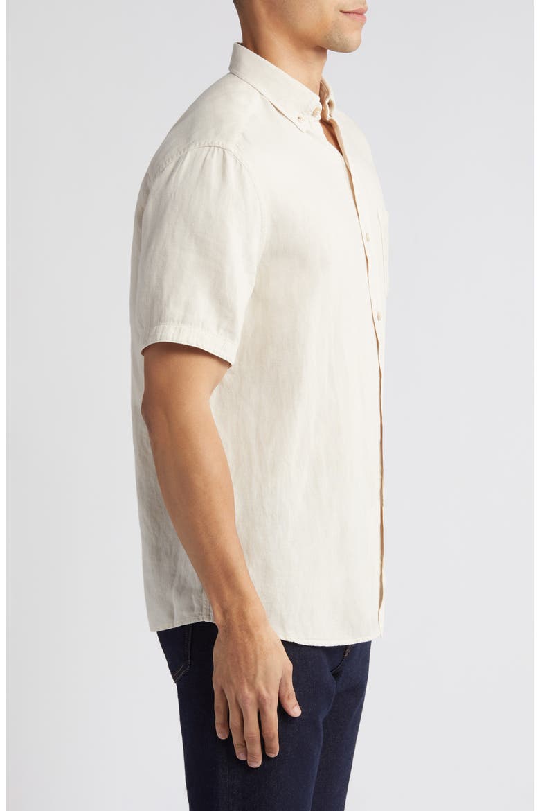 Antique Dyed Linen Blend Short Sleeve Button-Down Shirt, Alternate, color, LIGHT GRAY