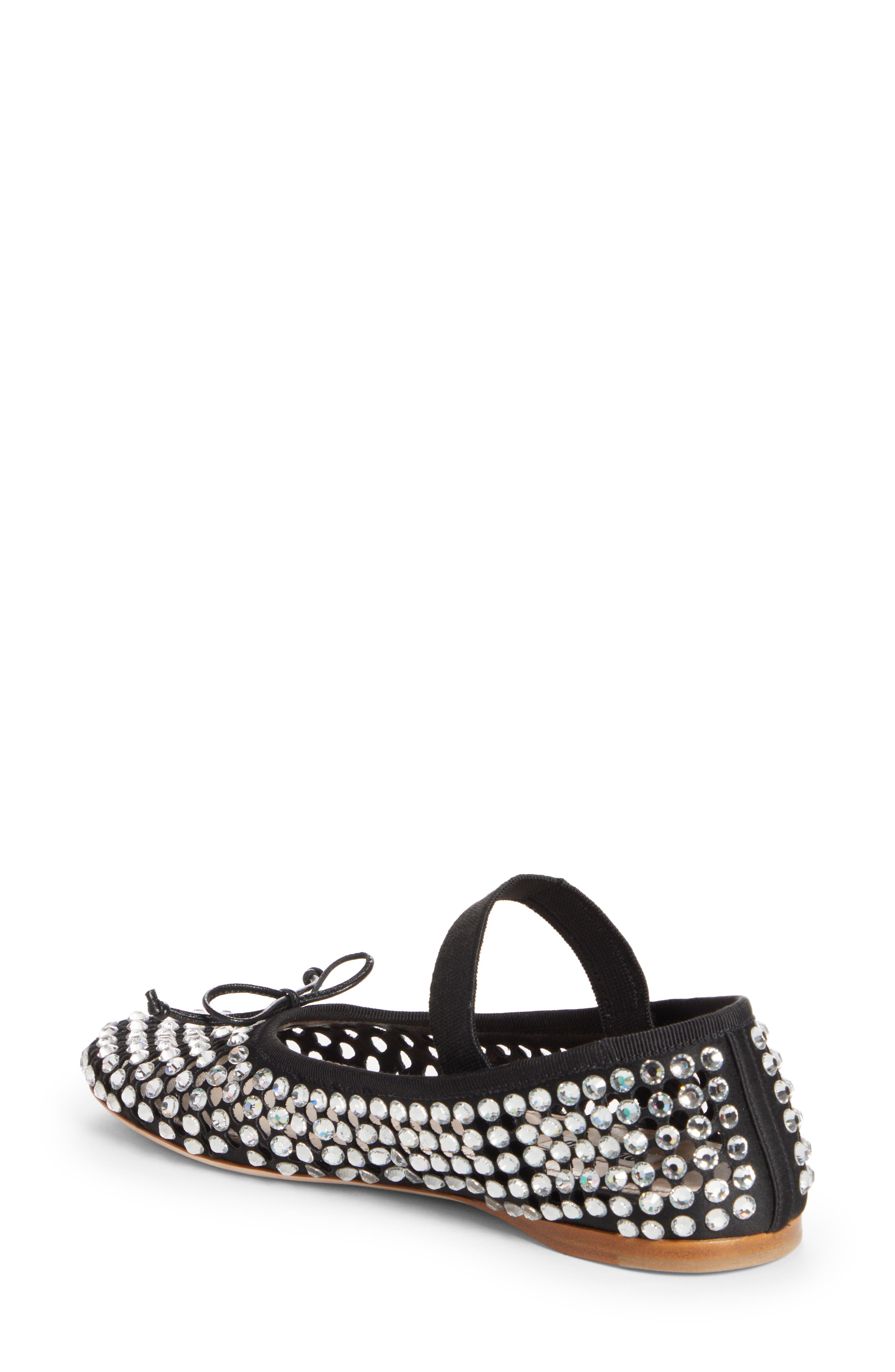 Miu Miu Crystal Embellished Fishnet Mary Jane Ballet Flat, Alternate, color, 
