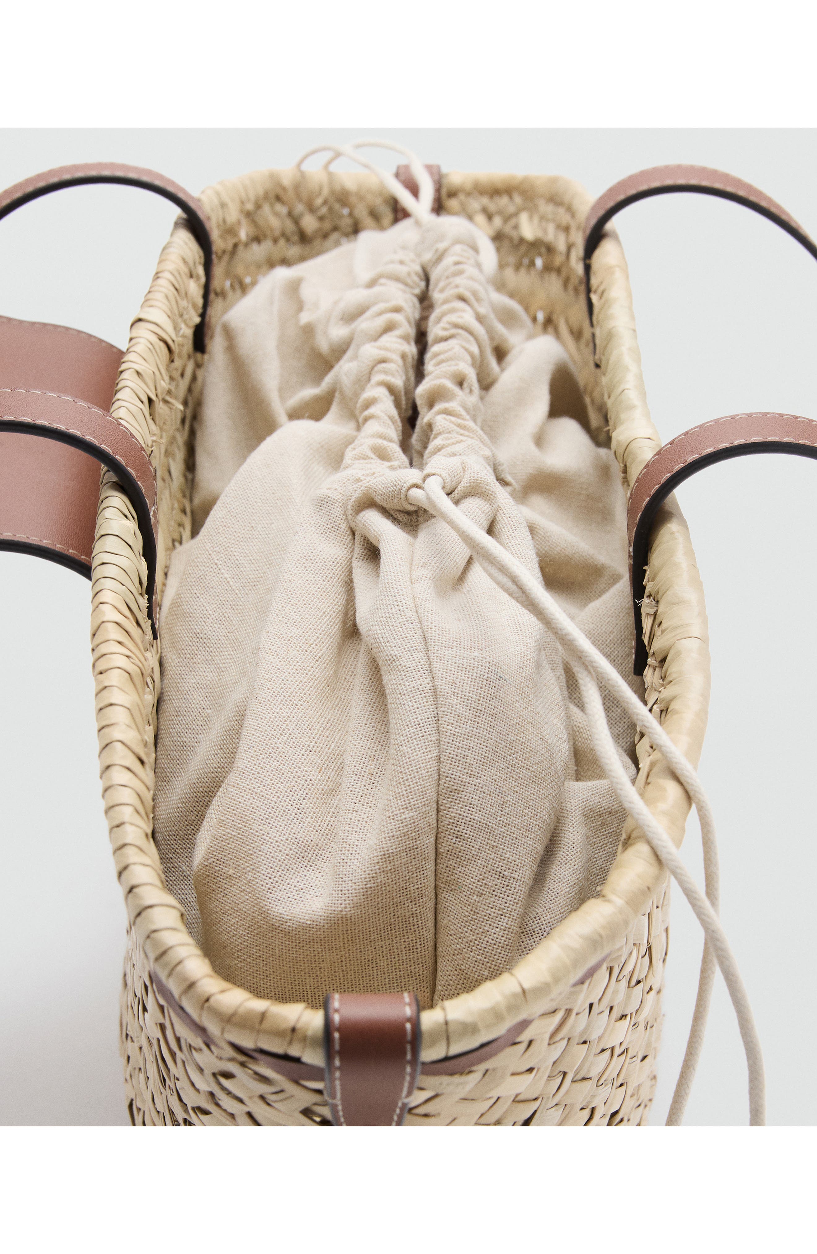 MANGO Medium Natural Fiber Shoulder Bag, Alternate, color, Natural/ Leather