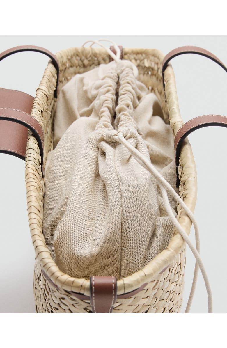 MANGO Medium Natural Fiber Shoulder Bag, Alternate, color, Natural/ Leather