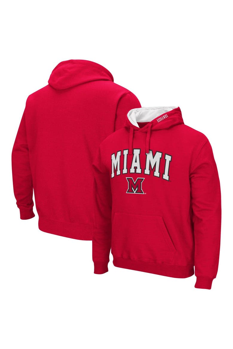 Men's Colosseum Red Miami University RedHawks Arch and Logo Pullover Hoodie, Main, color, Red