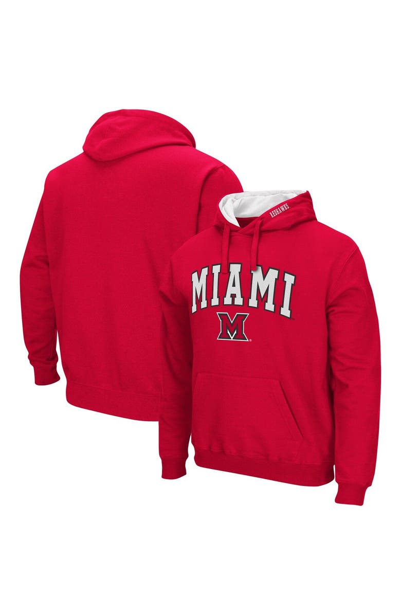 COLOSSEUM Men's Colosseum Red Miami University RedHawks Arch and Logo Pullover Hoodie, Main, color, Red