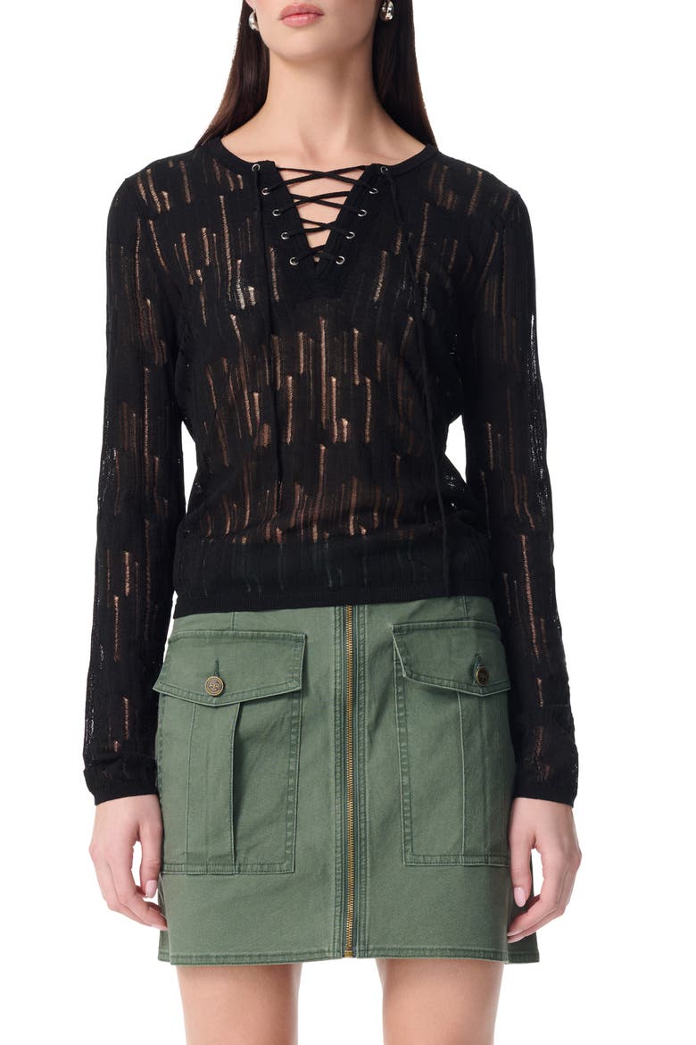 Chiara Distressed Lace-Up Sweater, Main, color, BLACK