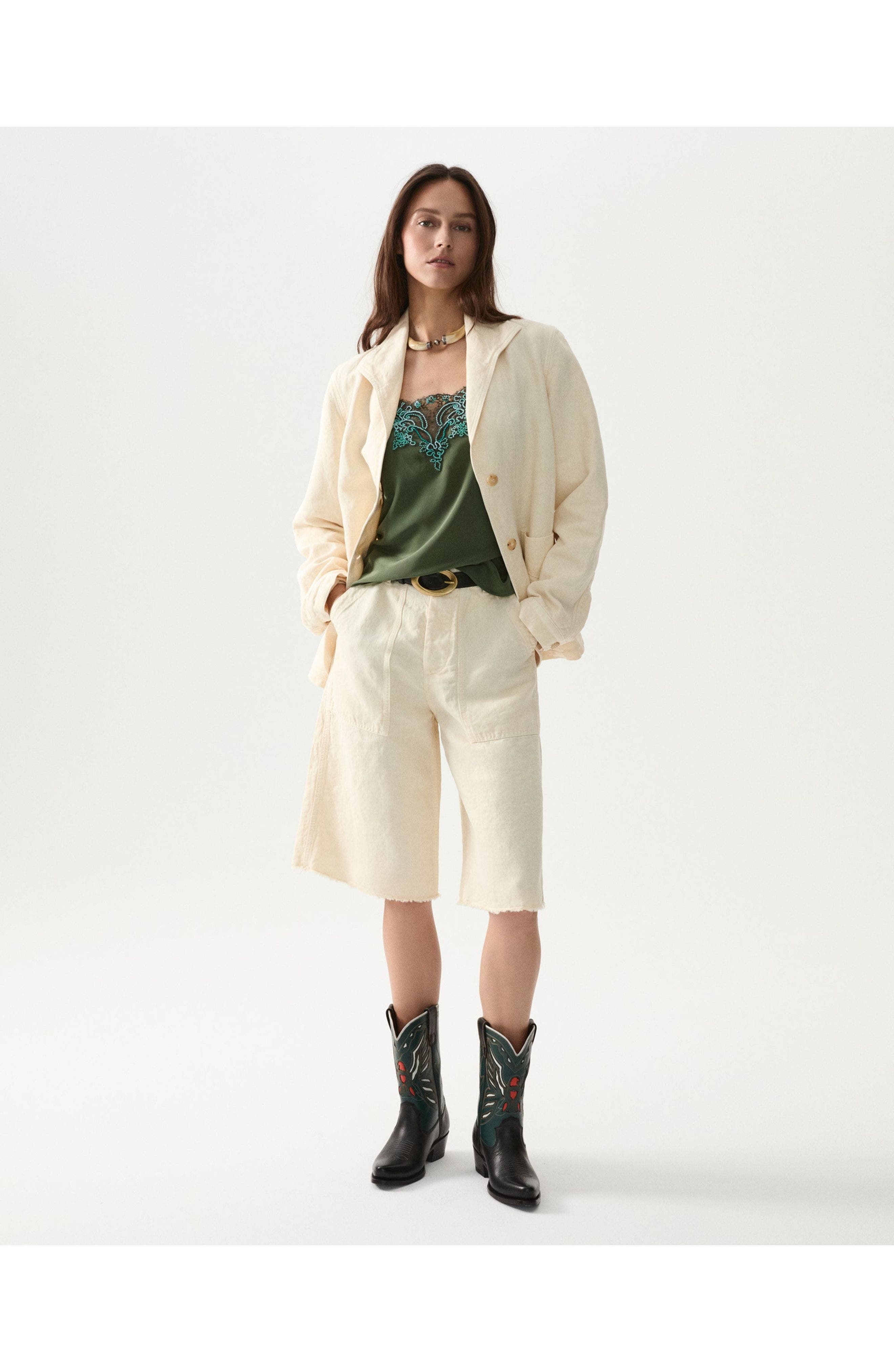 Simone Fatigue Linen Shorts - image 2