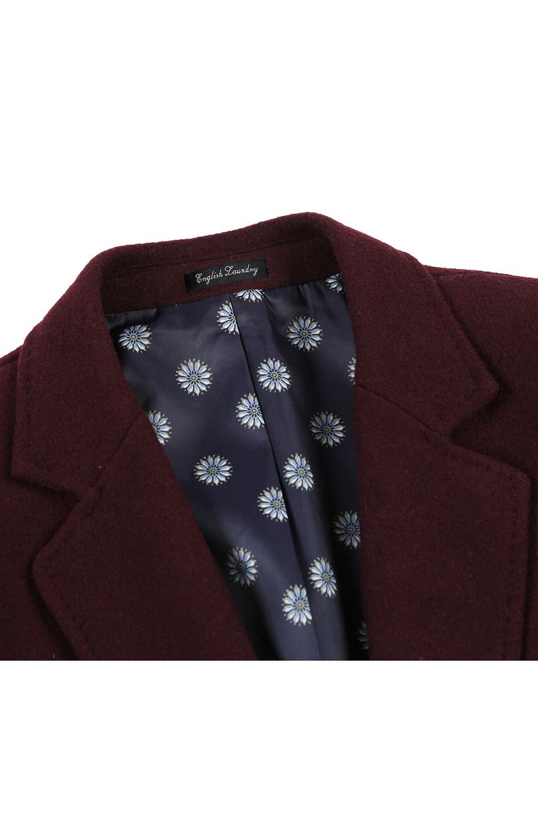 English Laundry Wool Blend 3-Button 3/4 Length Top Coat, Alternate, color, Burgundy