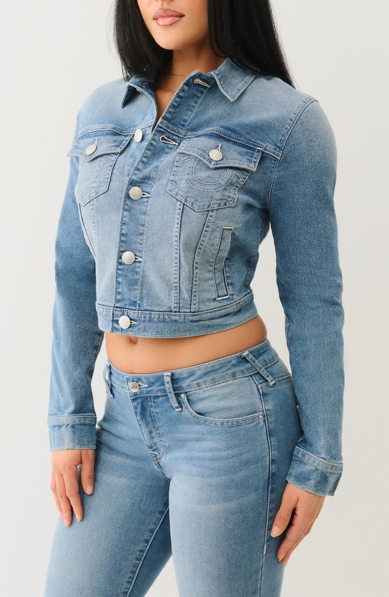 True Religion Jesse Crop Trucker Jacket, Alternate, color,