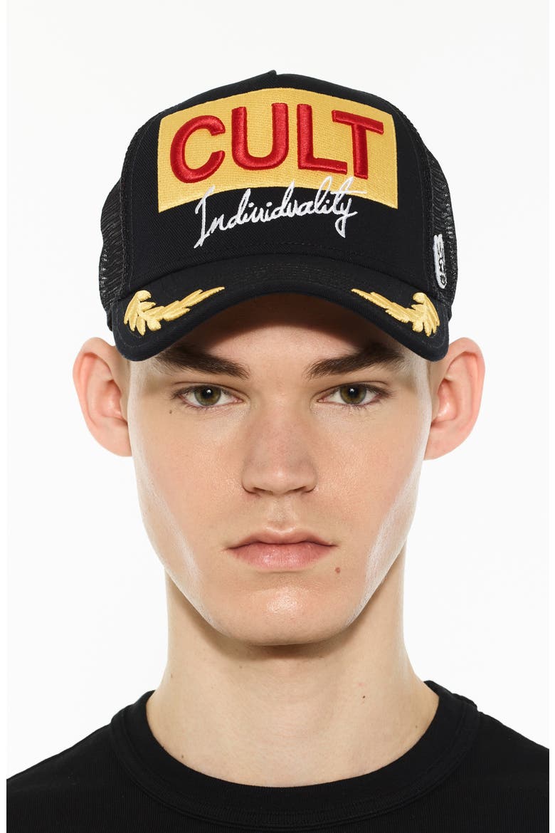 Logo Mesh Back Trucker Hat, Main, color, BLACK