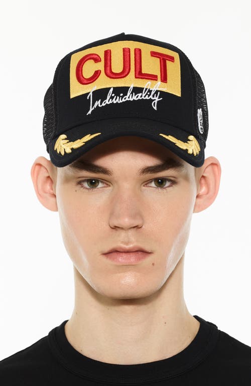 Cult Of Individuality Logo Mesh Back Trucker Hat In Black