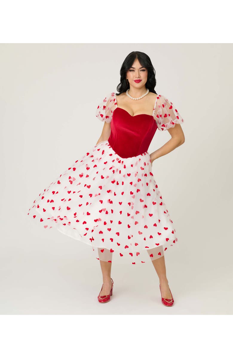 Unique Vintage Loving You Swing Dress, Alternate, color, White W/ Red Hearts