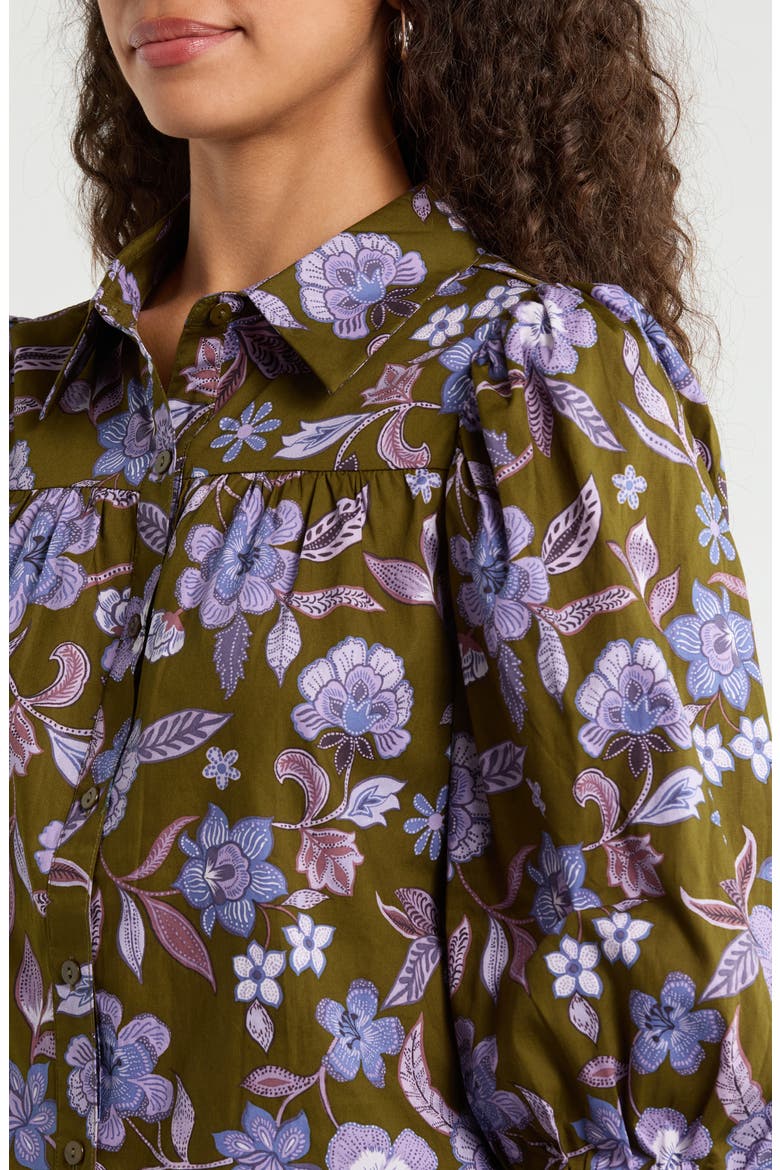 Fae Front Button Shirt, Alternate, color, OLIVE-LAVENDER
