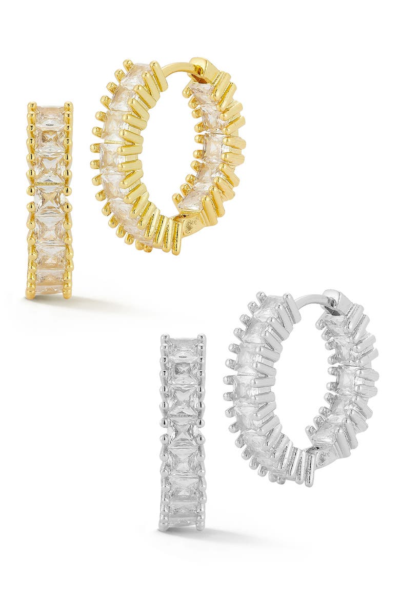 Set of 2 Cubic Zirconia Two-Tone Hoop Earrings, Main, color, TWO TONE