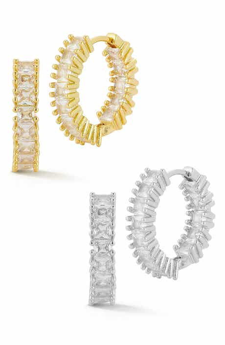 GLAZE JEWELRY Set of 2 Cubic Zirconia Two-Tone Hoop Earrings