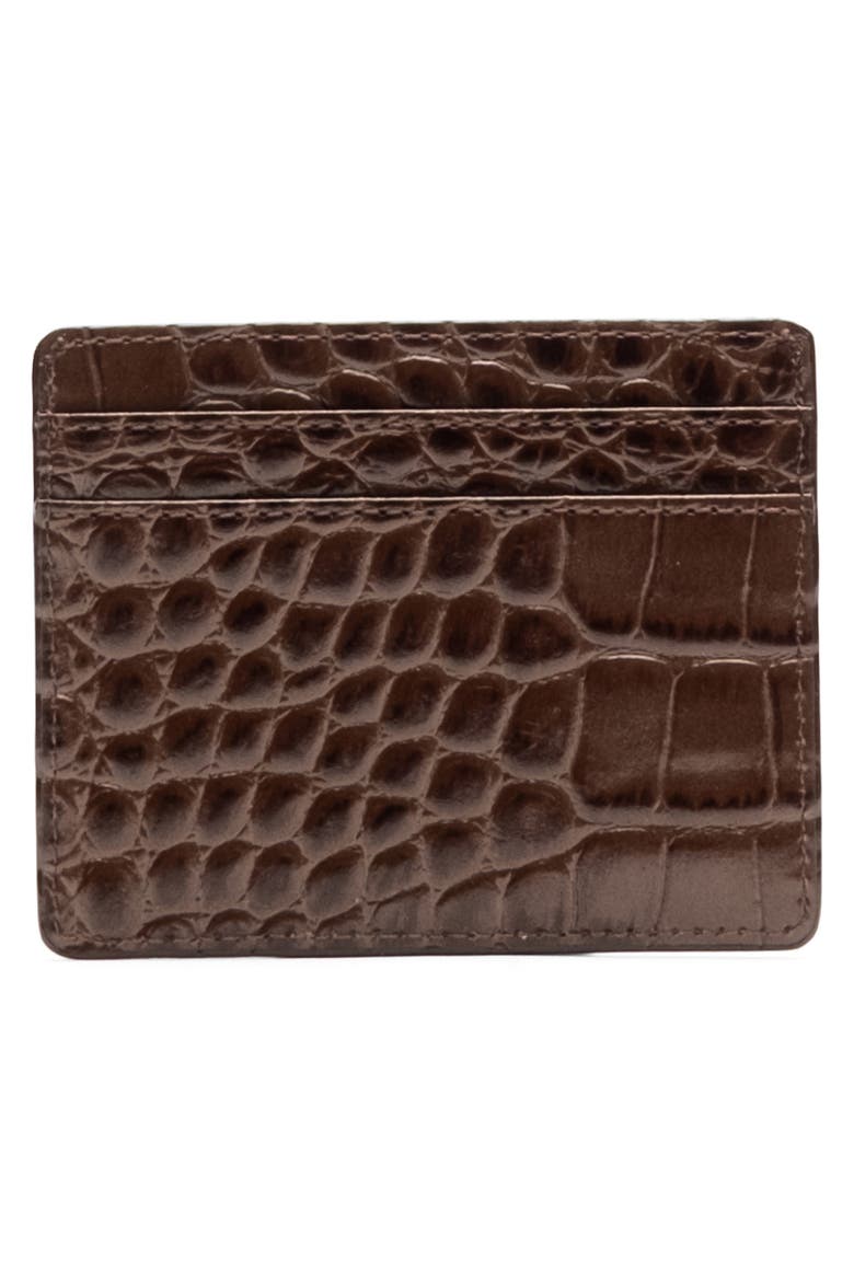 Croc Embossed Leather Card Case, Alternate, color, BROWN