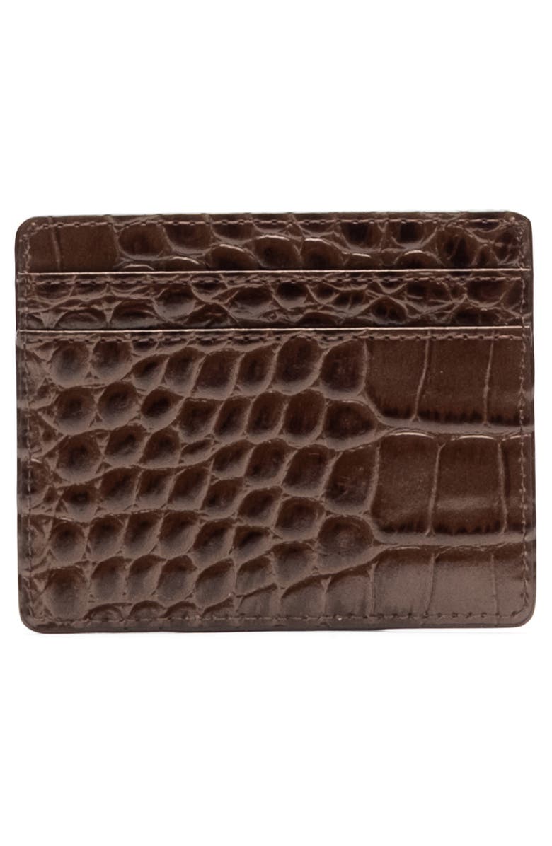 Frances Valentine Croc Embossed Leather Card Case, Alternate, color, Brown