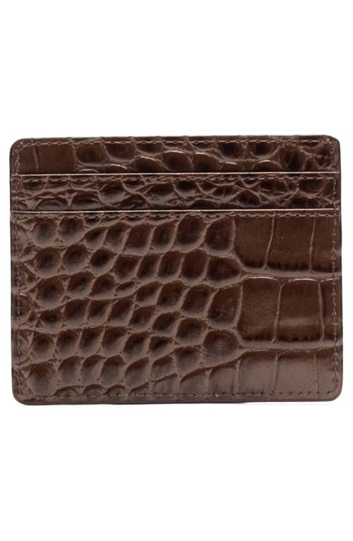 Frances Valentine Croc Embossed Leather Card Case In Brown