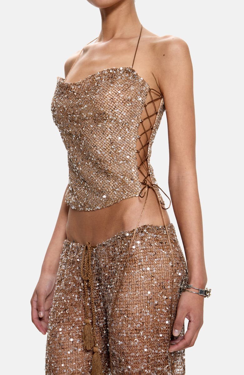 JADED LONDON Sequin Crop Lace-Up Side Corset Top, Alternate, color, Gold