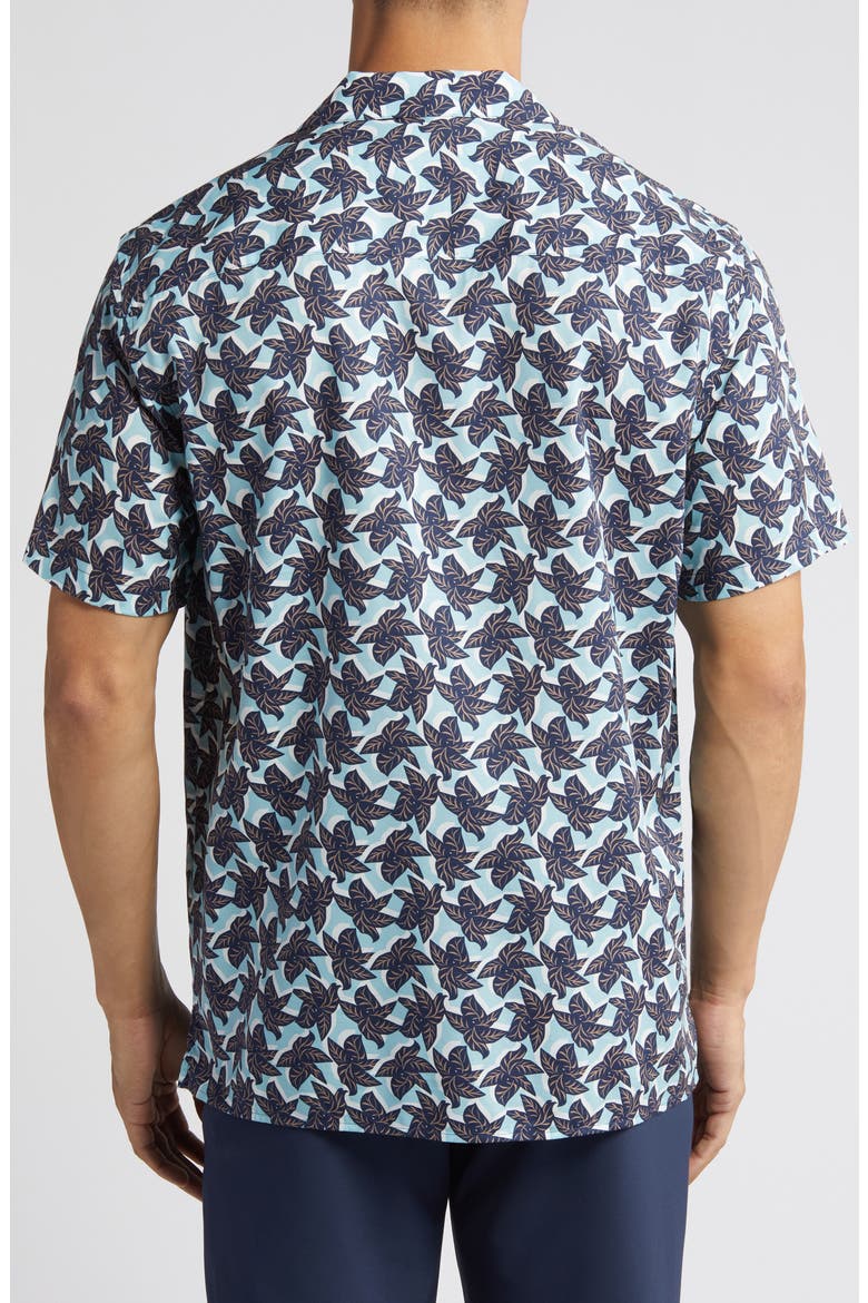Leaf Print Cotton and Modal Camp Shirt, Alternate, color, BLUE