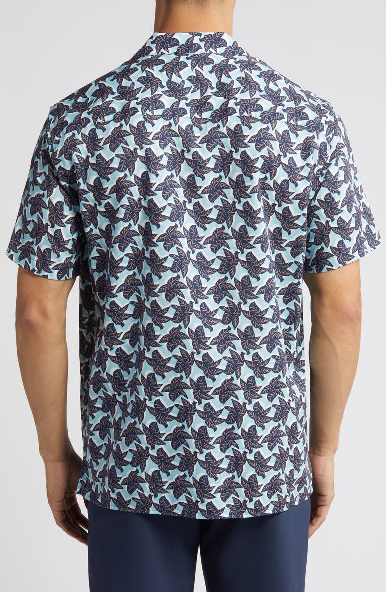Johnston & Murphy Leaf Print Cotton and Modal Camp Shirt, Alternate, color, Blue