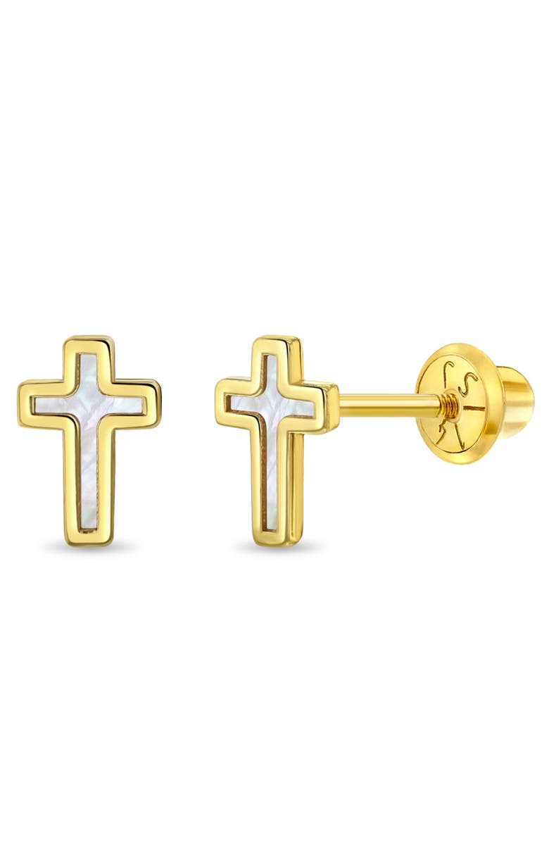In Season Jewelry 14k Mother of Pearl Cross Earrings, Main, color, White