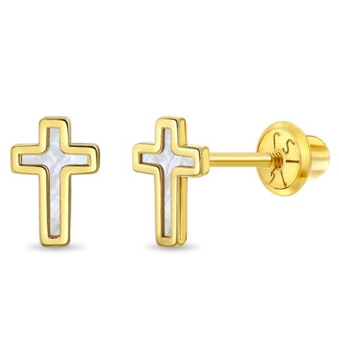 14k Mother of Pearl Cross Earrings