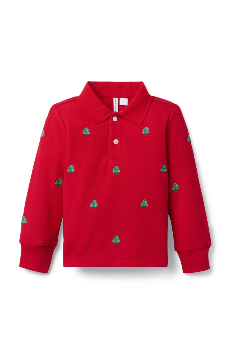 Janie and Jack Embroidered Tree Pique Polo, Main, color, Red