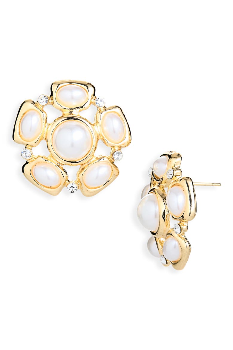 Button Stud Earrings, Main, color, GOLD/ IVORY
