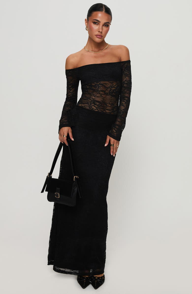 Princess Polly Pinot Grigio Lace Off the Shoulder Top, Alternate, color, Black