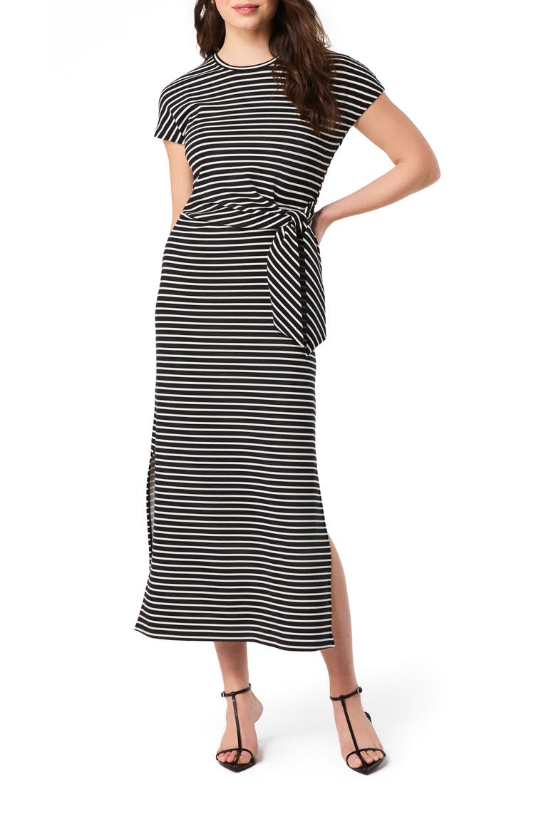 Stripe Tie Waist Maxi Dress, Main, color, VERY BLACK STRIPE