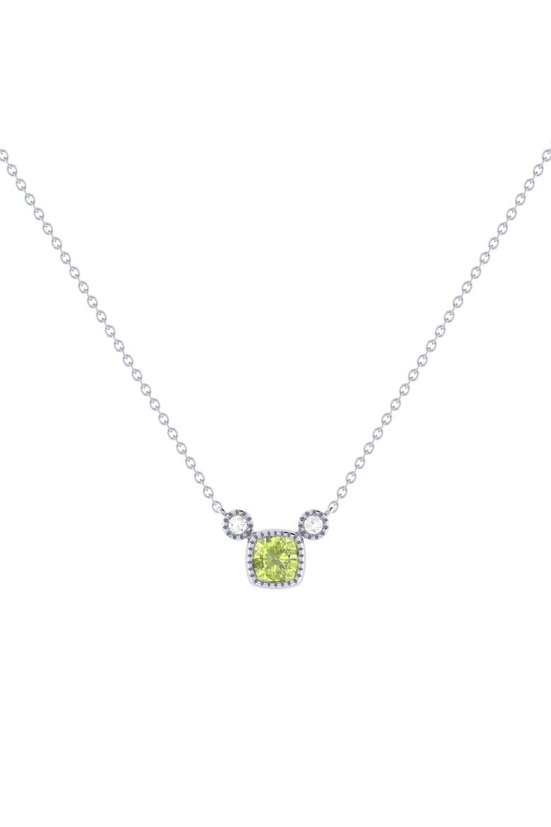 Cushion Cut Peridot & Diamond Birthstone Necklace in 14K Gold, Main, color, White Gold