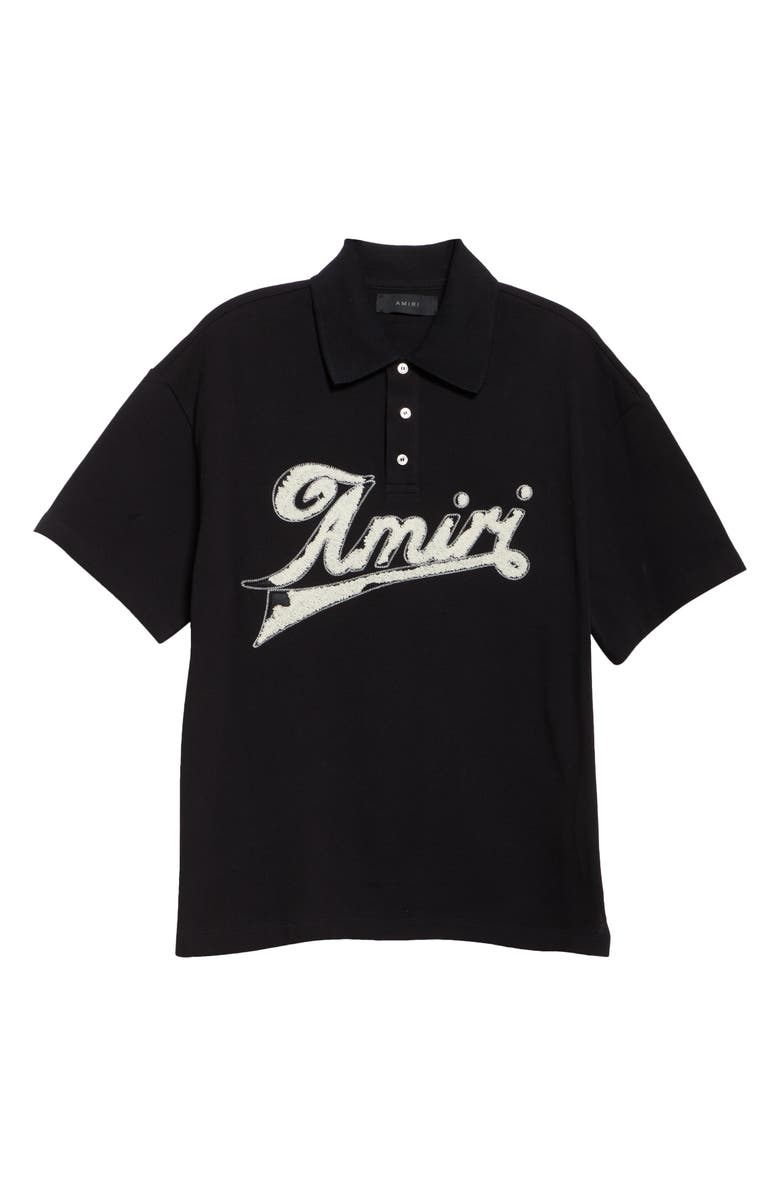 AMIRI Distressed Logo Cotton Piqué Polo, Alternate, color,