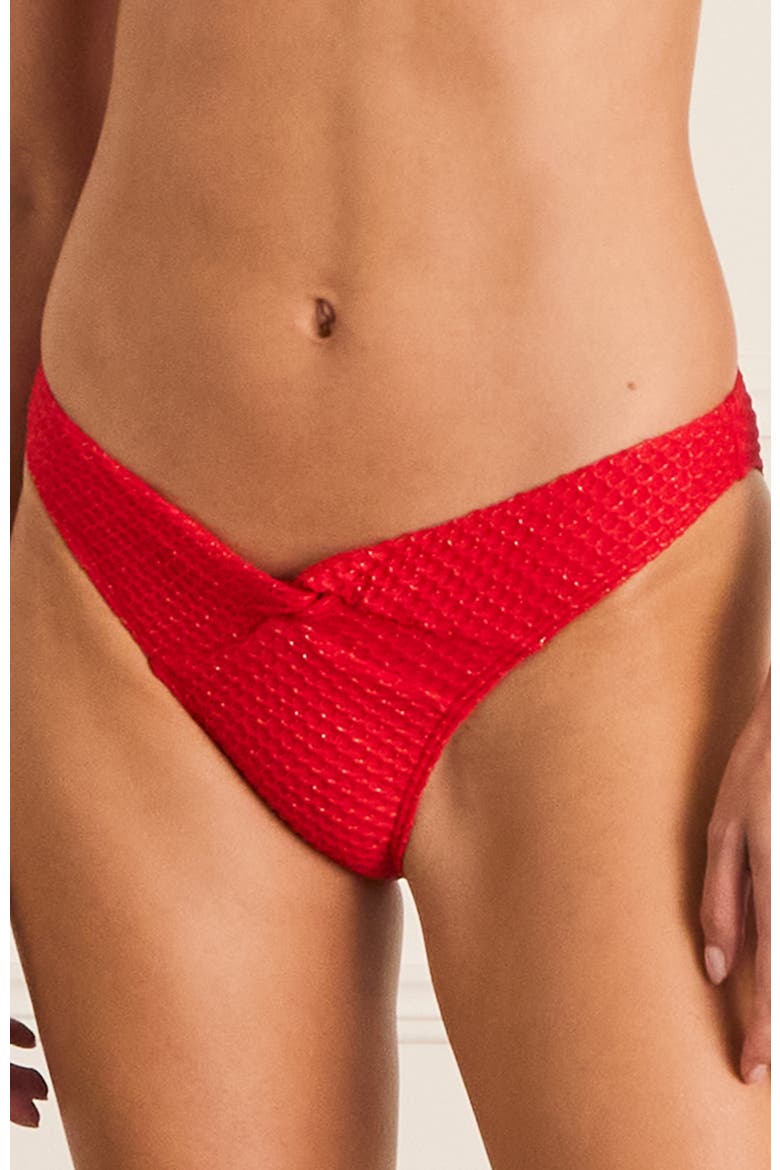 Dipped Front Presley Cheeky Pant Bikini Bottom, Alternate, color, Red