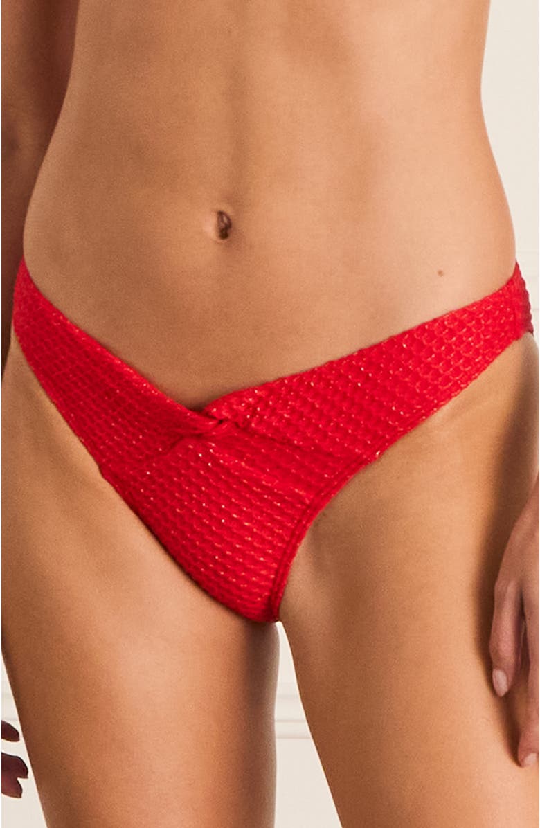 Aqua Blu Dipped Front Presley Cheeky Pant Bikini Bottom, Alternate, color, Red