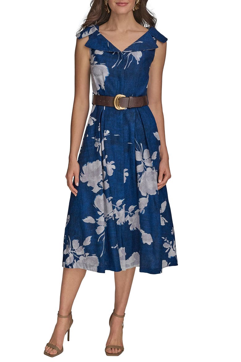 Floral Linen Blend Dress, Main, color, MARBELLA M